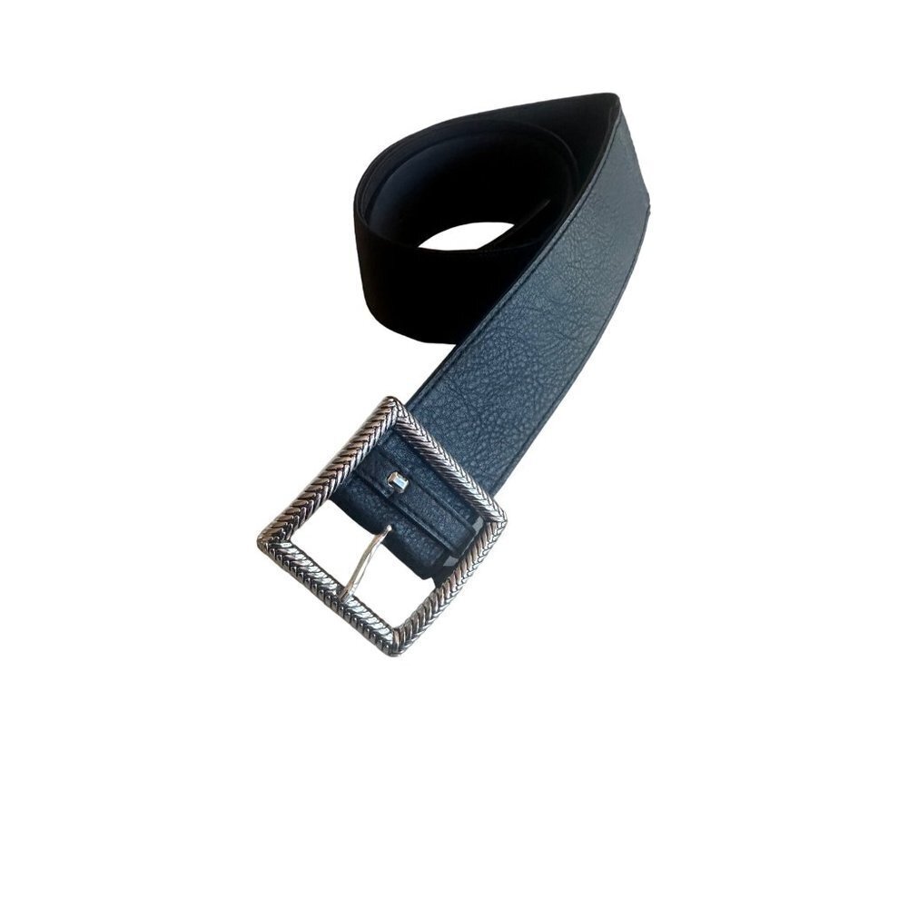 Vince Camuto Black Elastic Stretch Leather Trim Waist Belt Size Large